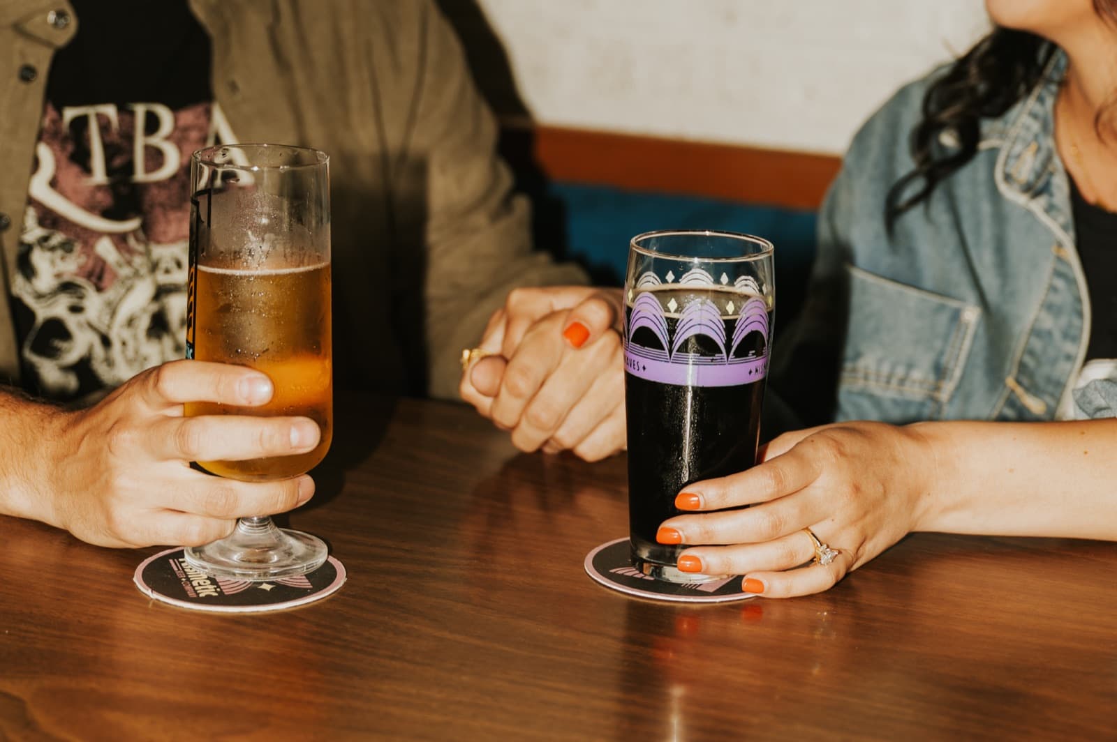 Two drinks on a bar top